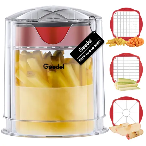 Geedel BPA-Free ABS Plastic Kitchen Multi-Tool - 420-Grade Stainless Steel 3-Blade Vegetable Dicer, French Fry Cutter, Fruit Corer for Home Cooking (Cuts Cucumbers, Zucchinis, Carrots in 1 Second),familyfun