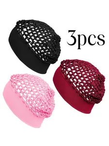3pcs Mesh Crochet Hair Net, Rayon Knit Snood Hat, Thick Short Women Hairnet, Snoods Cover Ornament for Sleeping, Comfortable & Stylish