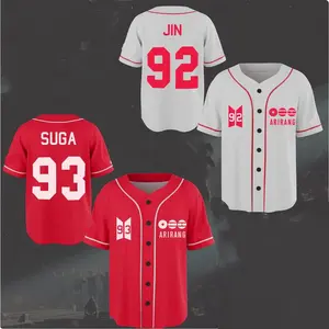 Baseball jackets as gifts for Kpop fans  Suga and Yoongi, cute red and white striped shirts
