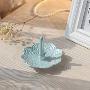 HOME SMILE Mandala Ring Holder,Decorative Jewelry Holder,Birthday Valentine's Day Christmas Day Engagement Wedding Gifts for Women,Ceramic Blue