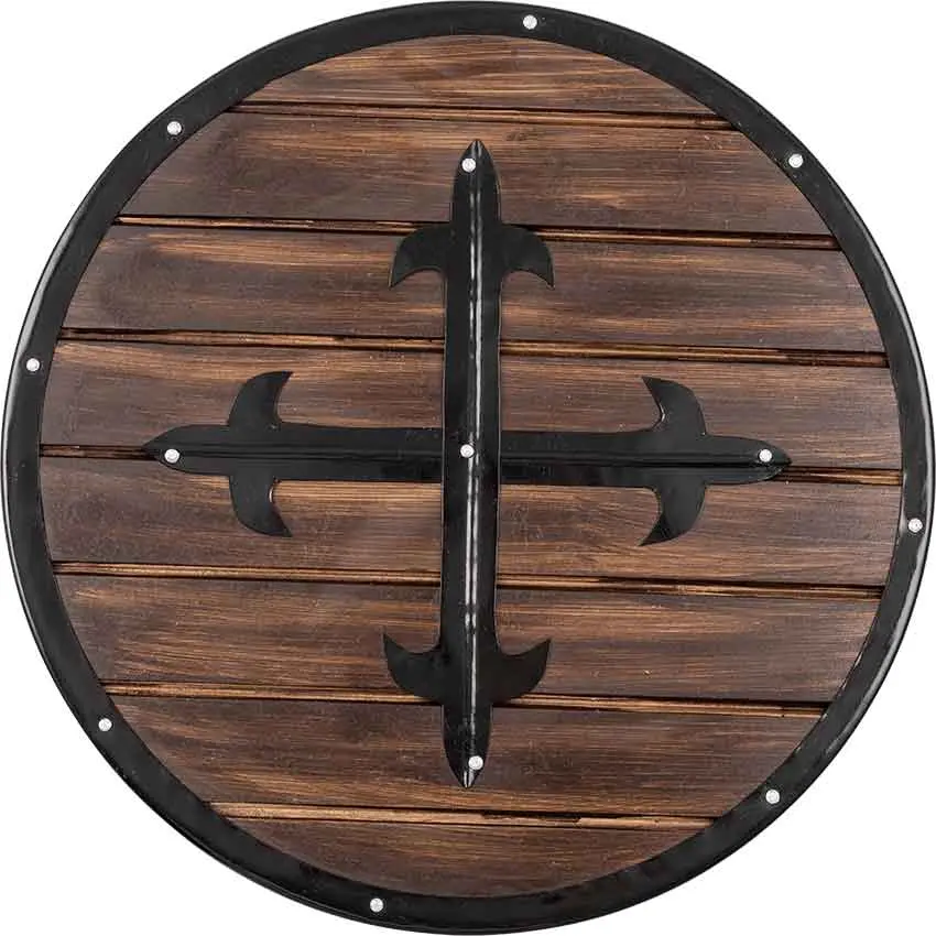 Medieval Warrior Soldier's Wooden Shield Full Size Reinforced with Steel for Cosplay, LARP, Reenactments, Costumes