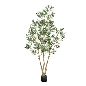 VEVOR 8FT Artificial Olive Tree with Black Pot, Tall Fake Tree with Natural Wood Trunk Realistic Green Leaves and Fruits, Indoor Faux Plant for Home, Office, Living Room, Corner Decor