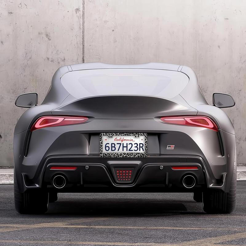 Black Gray Leopard Print License Plate Frame - 2 Holes Stainless Steel Metal Auto Car Accessories Decoration License Plate Frame Size 6.3" x 12.2" Fit US Vehicles for Women Men Gift