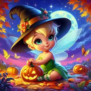 1pcs 5D DIY diamond painting kit, 5D diamond art set, DIY decoration, pumpkin, butterfly, fairy, full round drill DIY diamond painting kit, mosaic, diamond art, DIY art home decoration, suitable for Halloween and Christmas.