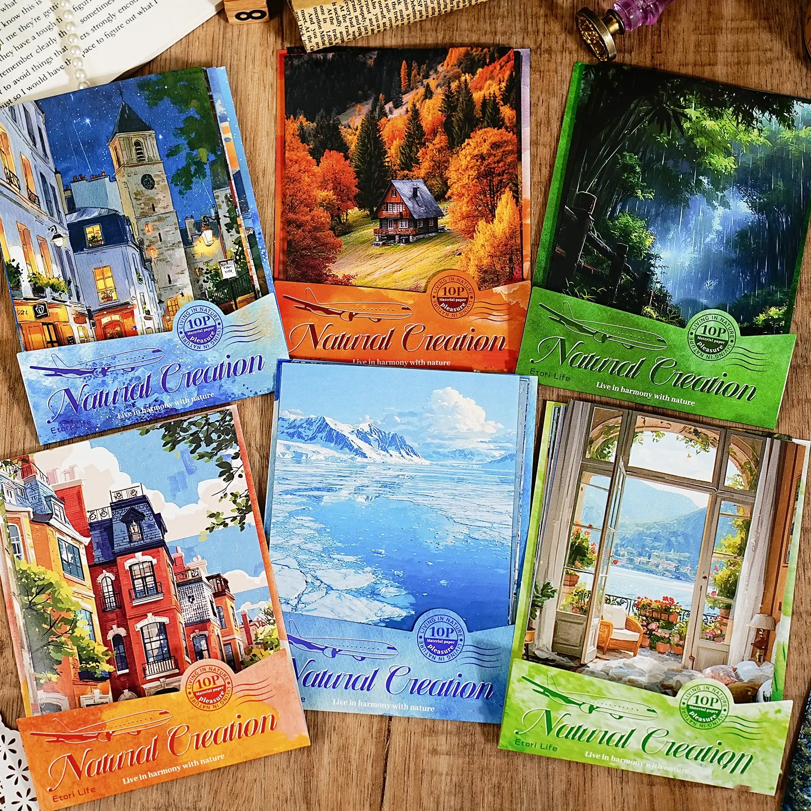 Large Size Sticker Pack, Diy Sticker Paper, Natural Creation Series Four Seasons Landscape Journal Stationery Water Bottle Multi-Scene Decorative Scrapbook Accessories Scrapbooking Stickers, Nature Stickers, Aesthetic Stickers