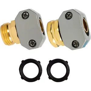 Garden Hose Repair Kit - Aluminum Alloy End Mender, Male & Female Fittings, Fit 5/8" & 3/4" Hose, 2 Extra Washers
