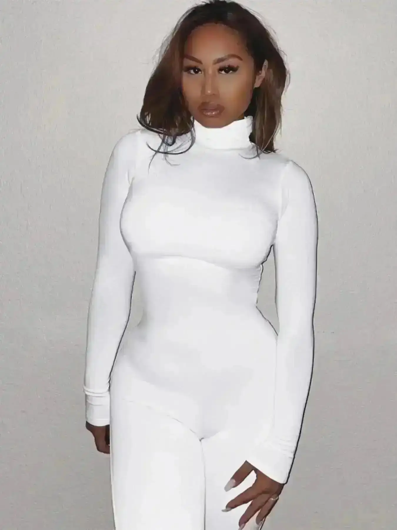 Women's Plain Turtleneck Body Sculpting Stretchy Jumpsuit One Piece Bodycon Activewear Y2K Going Out, Viral Style, Trendy, Fashion Forward, Modern, Holiday Outfit, Power Outfit, Seasonal, New In, Snug Fit