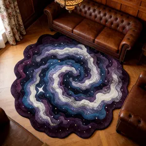 Creative Blue Starry Sky Pattern Carpet, Modern Minimalist Foldable Plush Rug, Easy Care Large Area Mat for Living Room Bedroom