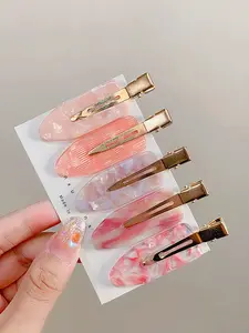 5 Piece Pink Acetate Seamless Hair Clips, Cute Acrylic Duckbill Bangs Hair Claws, Women's Hair Accessories, Travel Hair Tools, Christmas Gifts