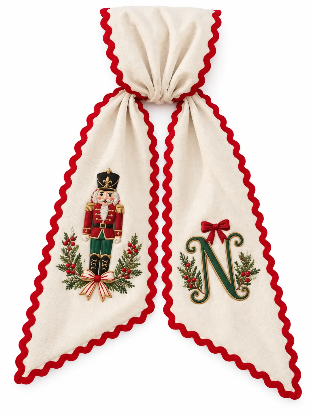 Personalized Nutcracker Wreath Sash, Custom Initial Embroidered Christmas Door Decor, Monogram Holiday Bow Sash, Festive Front Door Decoration