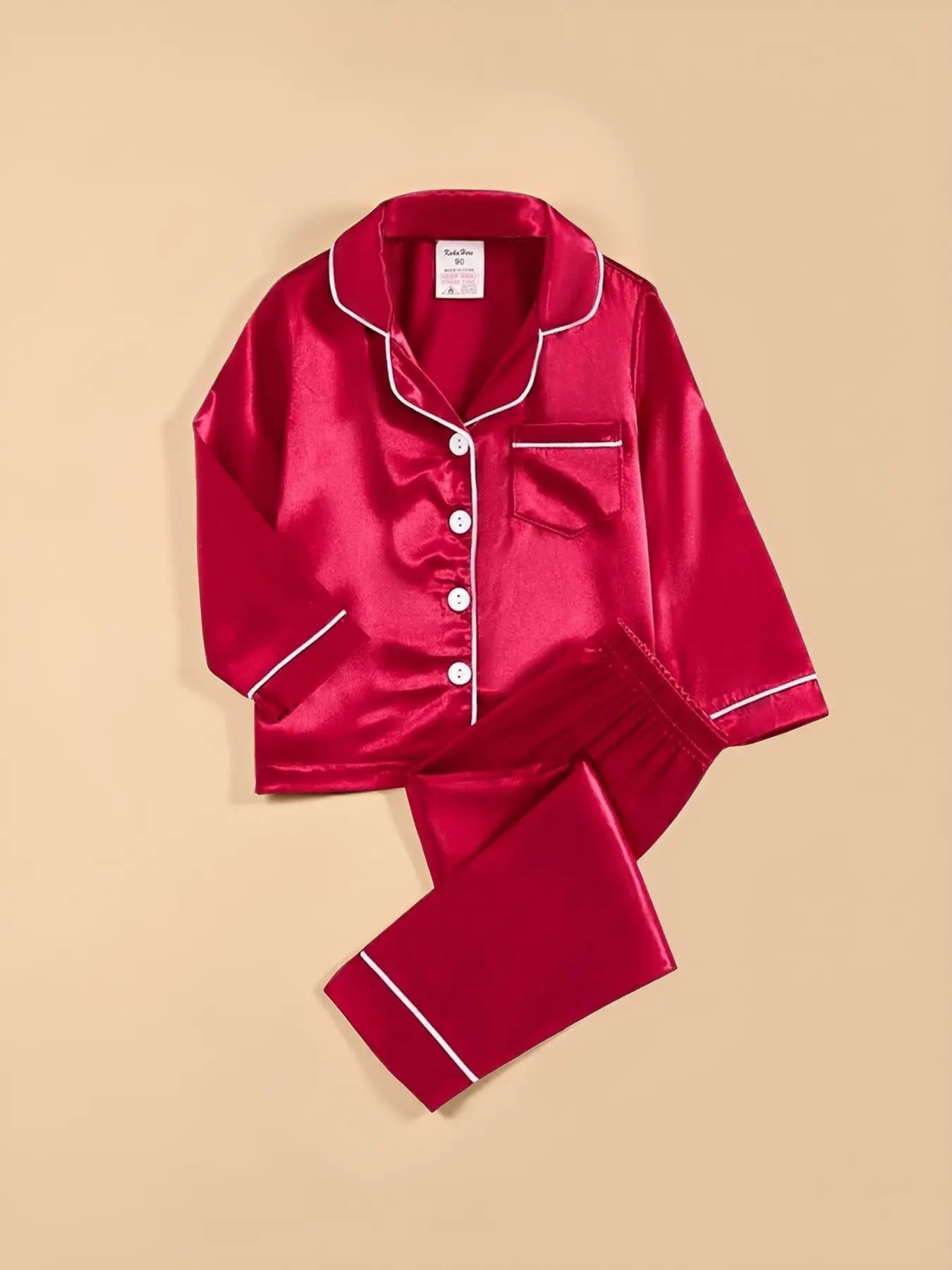 Satin Pajamas Set, Long Sleeve & Pants, Casual Comfy Pajama, Plain Woven Fabric, Casual Summer Sleepwear for Boys & Girls, Snug Fit Pajamas, Fitted Style, Pajama Lounge Sets, Pyjamas Set, Toddler Pjs