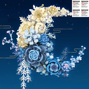 JIESTAR 【935 Pieces】 Blue Moon Floral Bouquet Building Toy Set, Artificial Flower Art Wall Decor, Valentine's Day Gift, Spring Gift