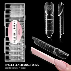 75pcs Space French Dual Forms 15 Sizes Clear Reusable Dual Molds Nail For Gel Nail Art Specialist Salon Home DIY