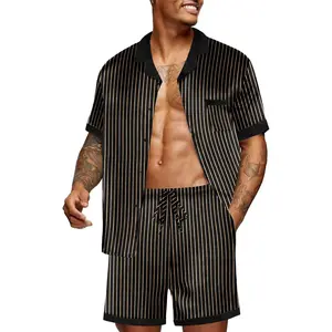 Men Satin Silk Pajamas Set with Pockets Sleepwear Shorts Satin Summer Loungewear 2 Piece Button Down Set S-3XLGift