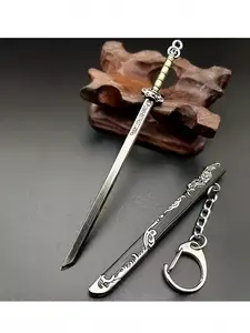 Katana Sword Pendant Keychain, Mini Weapon Model with Sheath, Metal Anime Key Ring, Ornament Purse Charm, Accessories