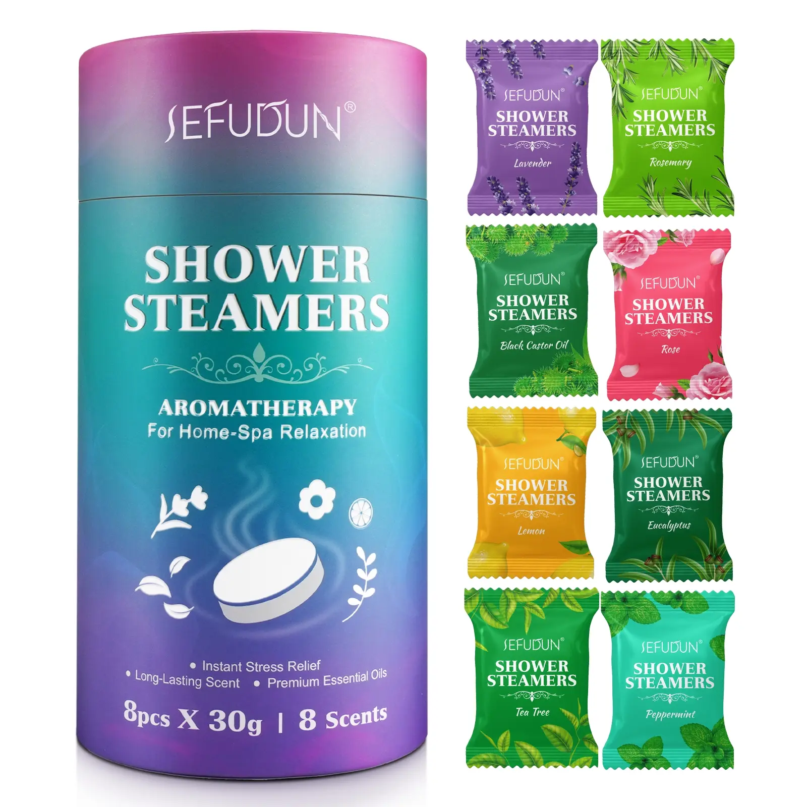 Sefudun Bath Steam Tablets, 8 Scents, 8 Sheets * 30g, Aromatherapy, Comforting Body Soak, Birthday Gift for Men & Women, Shower Products