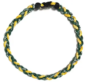 Baseball 3 Rope Braid Tornado Energy Necklace Green Yellow A's