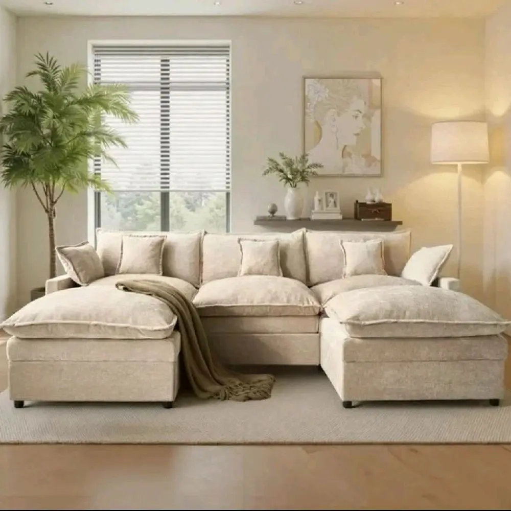 Ovios 108" Modular Sectional Sofa U-Shaped Cloud Couch with 2 Ottomans