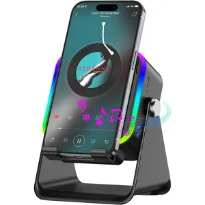 Wireless Induction Speaker 5-in-1 Bluetooth Speaker with Phone Stand,Stereo Sound, 3500mAh Rechargeable, 8 RGB Ambient Light, 360 °   Adjustable Holder for iPhone/Android/iPad,Gifts for Men Women (Black)