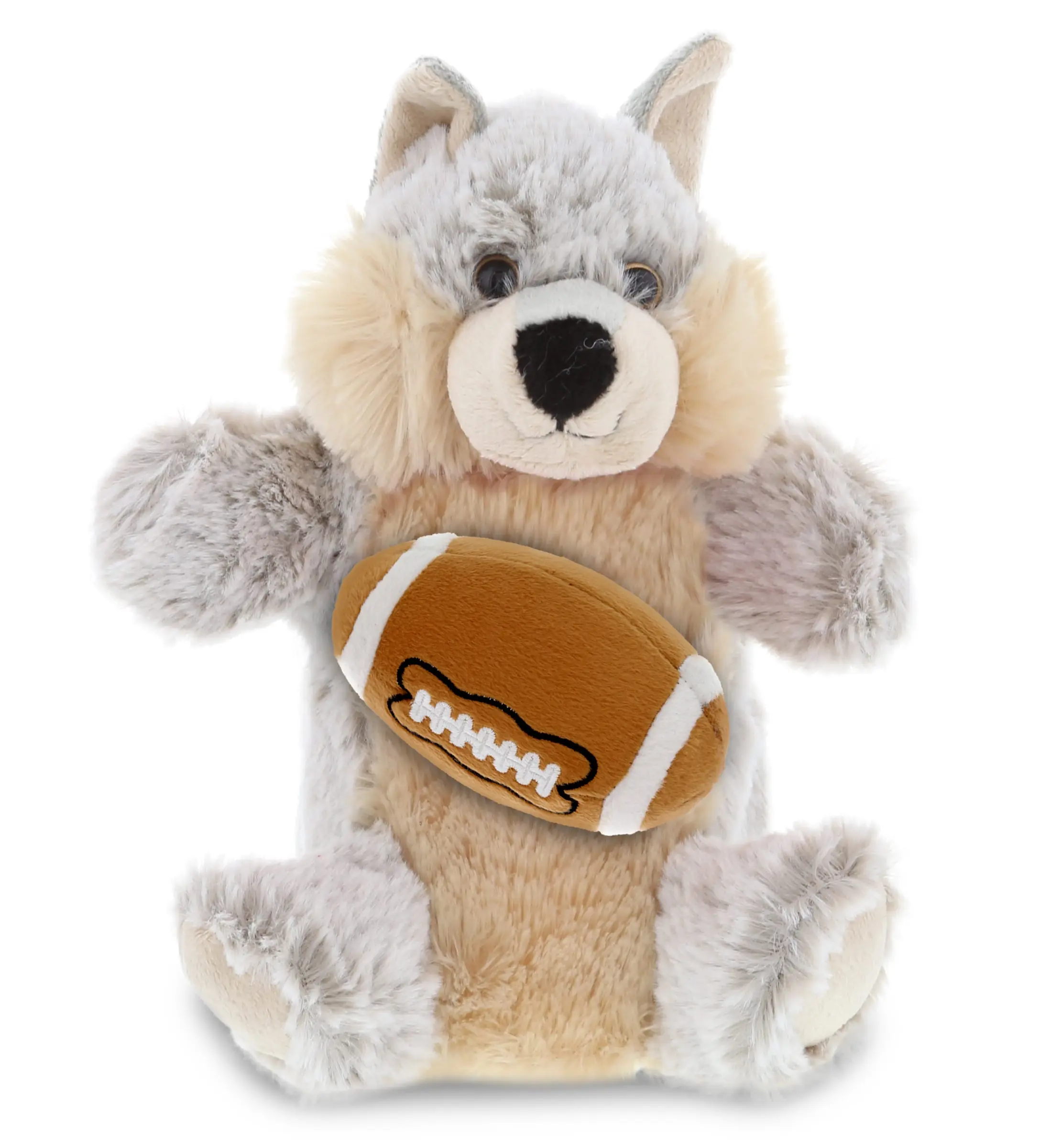 DOLLIBU Unisex Super Soft Polyester Wildlife Wolf Hand Puppet with Football Accent, Kids' Stuffed Toy