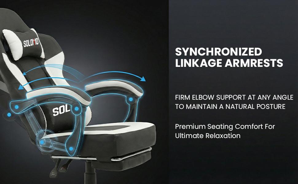 Gaming Chair with Footrest, Video Game Chair with Headrest and Lumbar Support, Linkage Armrest, High Back Reclining, Height Adjustable Game Chair for Adults