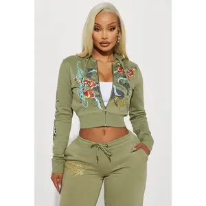 Ed Hardy Butterfly Zip Front Hoodie - Sage F