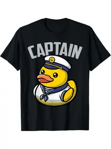 Ship Captain Duck Pontoon Captain T-Shirt For Boys Fashion Trend Bottoming Shirt Breathable, Casual Comfortable Top Streetwear Fashion Casual Summer Tee Crew Neck Short Sleeve T-Shirt Best Gift For Kids (3-13Y)