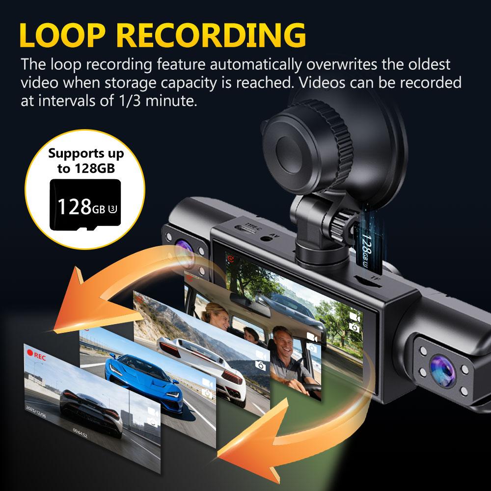 4 Channel Dash Cam 1080P FHD 360° Surround View, 3.18" IPS Display, Built-in 2.4GHz WiFi App Control, WDR, Loop Recording, Reverse Assist, 4 Lens Front Rear Inside Left Right Car Driving Recorder-YY