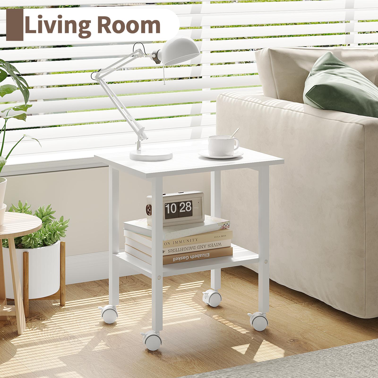 Under Desk Printer Stand, 2-Tier Industrial Mobile Printer Table with Storage Shelf and Steel Frame, Rolling Printer Cart Holder with Lockable Wheels for Home, Office