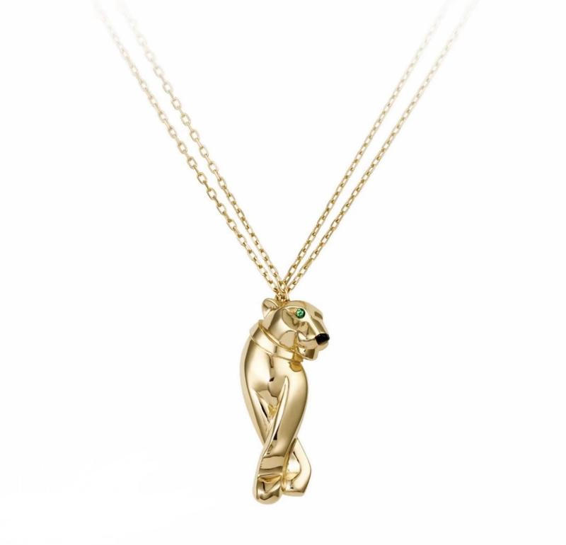 Pre-owned CARTIER PANTHERE Onyx Green Garnet Necklace K18 Yellow Gold