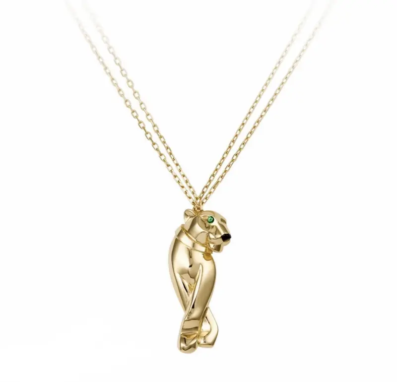 Pre-owned CARTIER PANTHERE Onyx Green Garnet Necklace K18 Yellow Gold