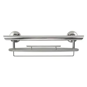 LiveWell Beautiful 3-in-1 Grab Bar/Shampoo Shelf/Washcloth Bar - Chrome / Driftwood Gray