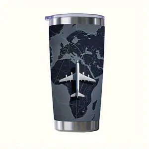 Sky Voyager Tumbler - 20oz Stainless Steel with Airplane Map Design |   Double-Wall Vacuum Insulation, 100% Leak-Proof |   For Office, Gym, Travel & Outdoor