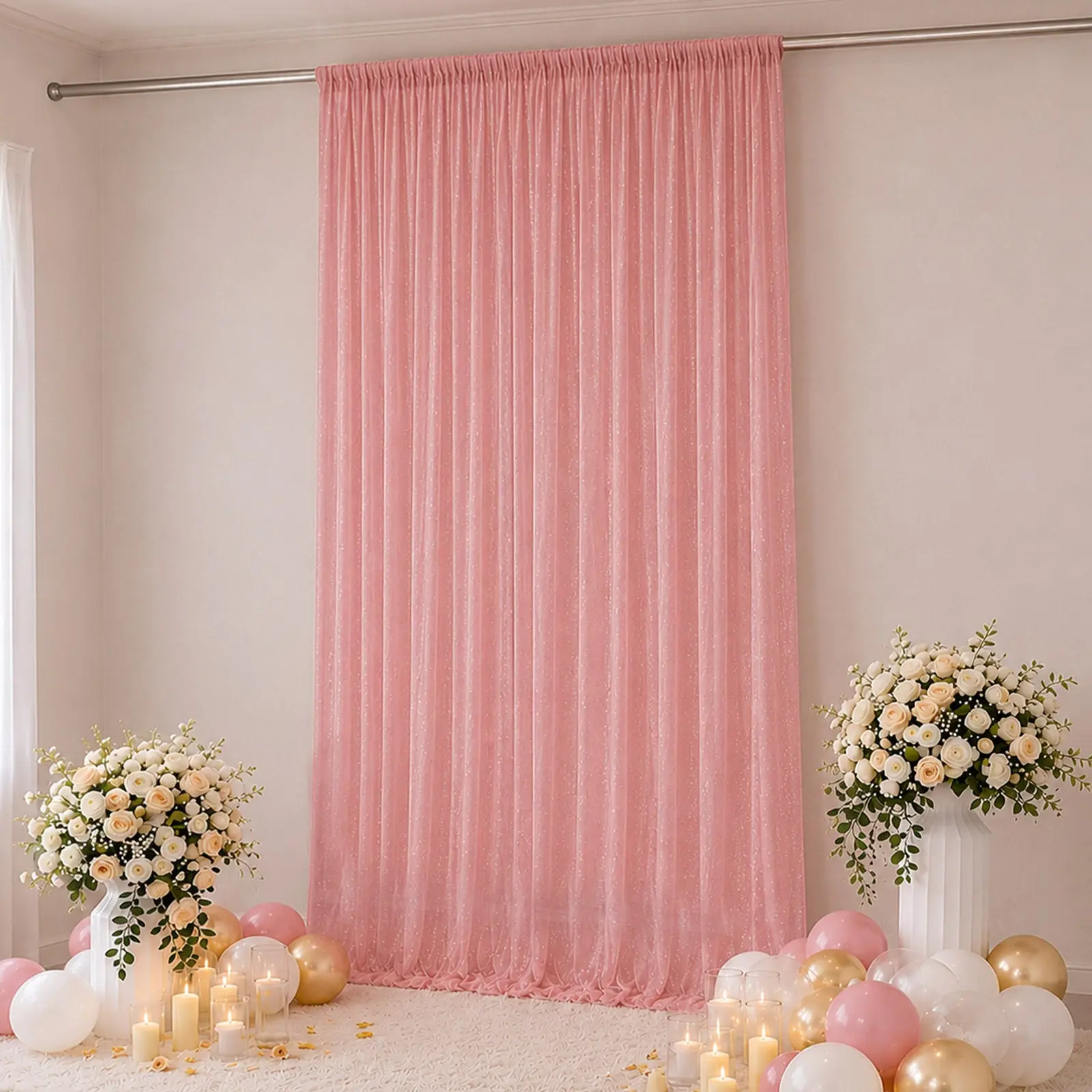 Sheer Backdrop Curtain Single Panel (10x14 ft, Mauve-Cinnamon Rose) - Wedding Arch Drape with Rod Pocket, Ceiling Draping Fabric, Machine Washable Home & Festive Party Supply, Banners