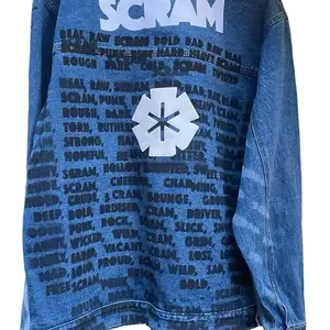 Scram Jean Jacket - Fully Customized, Hand Painted with Stencils, One of a Kind, Casual Style, Long Sleeve, Permanent Wear - Tops, Coats, Menswear