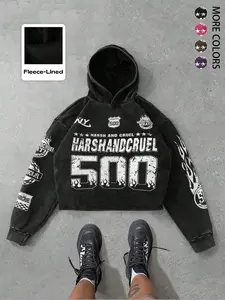 Street Style Hooded Sweatshirt, Long Sleeve, Tie Dye Print, Fleece Lined, Loose Fit, Casual Fall & Winter Fashion, Trendy Streetwear