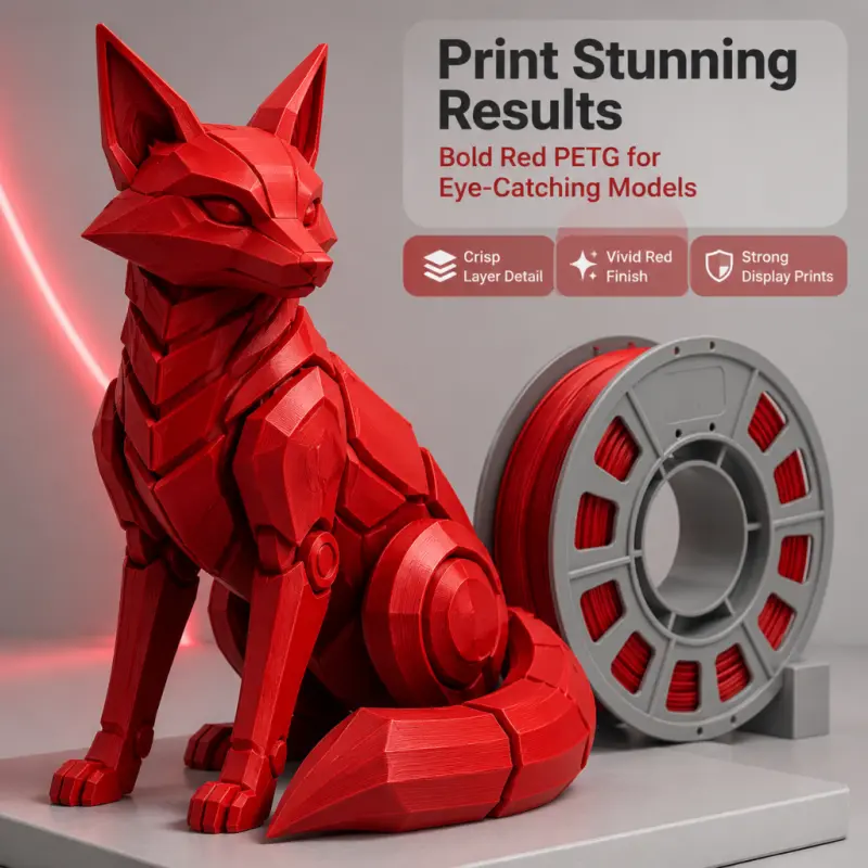 Classic Bright Red PETG 3D Printing Filament, 1.75mm Diameter, High Saturation Uniform Pigment, 0.66lbs Layer-Wound Spool, Vacuum Moisture-Isolation Packaging, High Toughness Scratch-Resistant Filament Compatible with All Desktop FDM 3D Printers, 3D Print