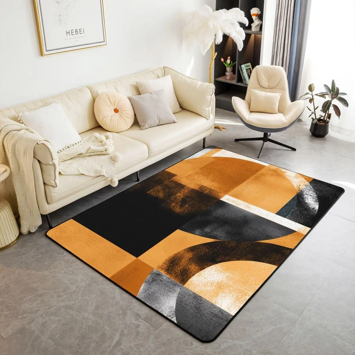 Orange Black White Area Rug Geometric Decorative Carpet Set Room Decorative Glitter Rugs Living Room Bedroom Luxury Indoor Floor Mat Abstract (No Glitter)