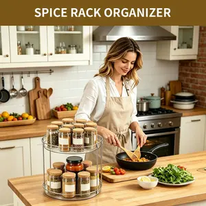 DGAPHRO 2 Tier Lazy Susan Turntable Organizer, 9.25" Rotating Spice Rack Organization for Cabinet, Kitchen, Pantry, Countertop, Bathroom, Vanity, Medicine Cabinet Organizer (Clear).