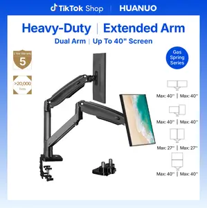 HUANUO Dual Monitor Stand, Adjustable Arms for 13 to 35'' Screen, USB Mount, Heavy Duty Gas Spring, Holds 2 Monitors up to 28.4lbs