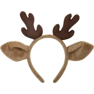 Plush Reindeer Antler Headband for Men and Women, Cute Christmas Deer Ear Costume Head Accessories for Kids(dark brown)