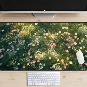 [SALE UP TO 50% + FREE SHIP]  Wildflowers at Sunset Desk Mat, Pink Flowers Desk Pad, Anime Field Mousepad, Cozy Wild Flowers Laptop Mat, Girly Desk, Trendy Workspace