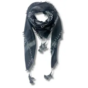 Dark Grey and Black Kuffiyeh – Handcrafted Palestinian Scarf with Traditional Embroidery
