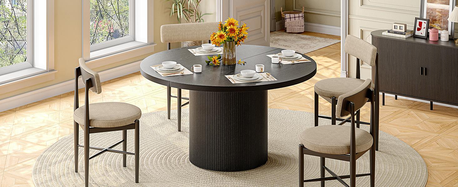 【DealsforYouDays】ONBRILL 47 Inch Round Dining Table for 4, Circle Kitchen Table with Wood Strip Base, Modern Farmhouse Dinner Tables for Kitchen, Living Room 【DealsforYouDays】ONBRILL 47 Inch Round Dining Table for 4, Circle Kitchen Table with Wood Strip Base, Modern Farmhouse Dinner Tables for Kitchen, Living Room