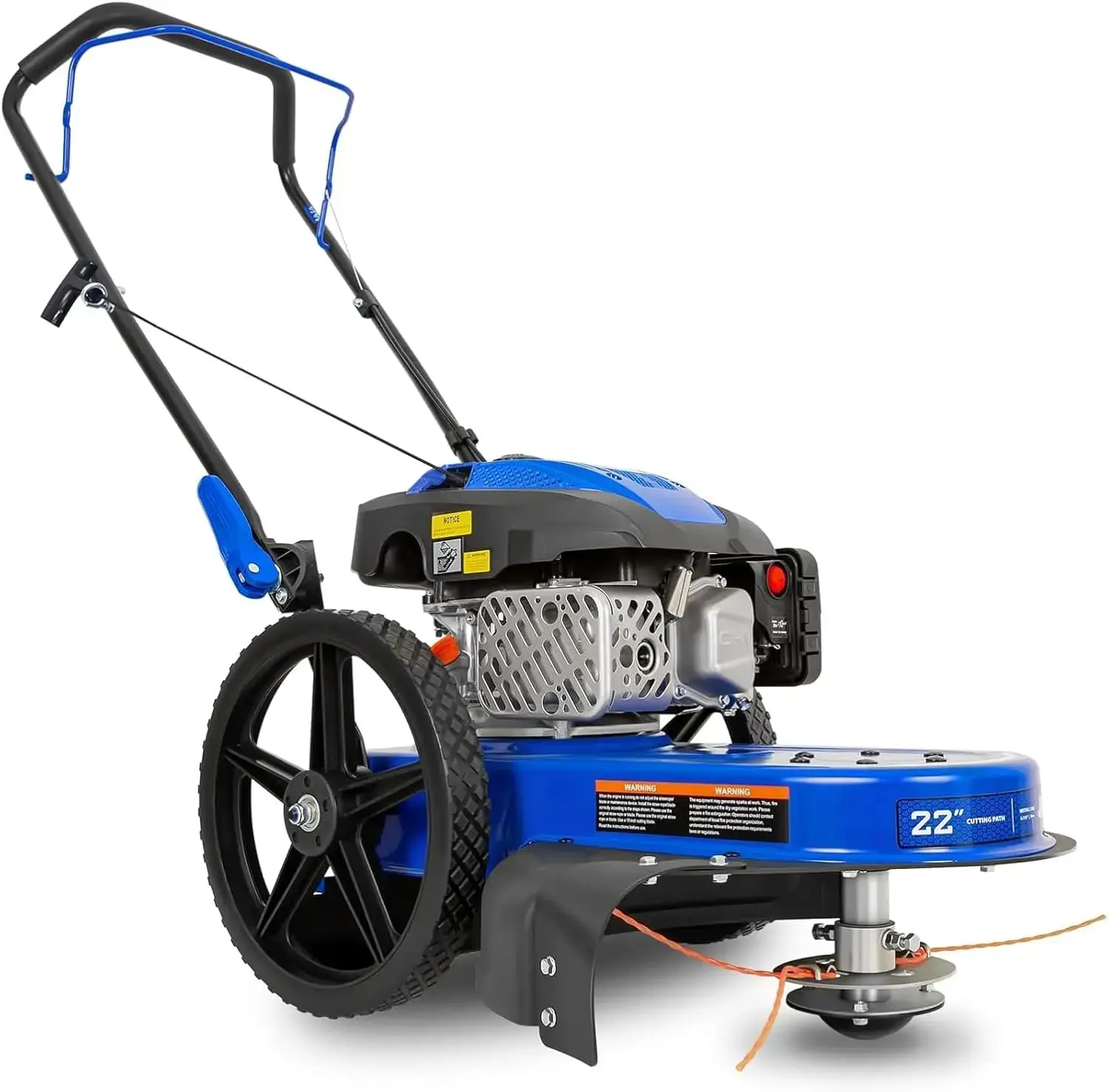 BILT HARD 170cc 4-Stroke Walk-Behind Grass Trimmer, 22-in Alloy Steel Gas Garden Grass Cutter Lawn Mower with Trimmer Line, Flat-Free Tires, Foldable Grip for Uneven Terrain, Lawn Mower Trimmer