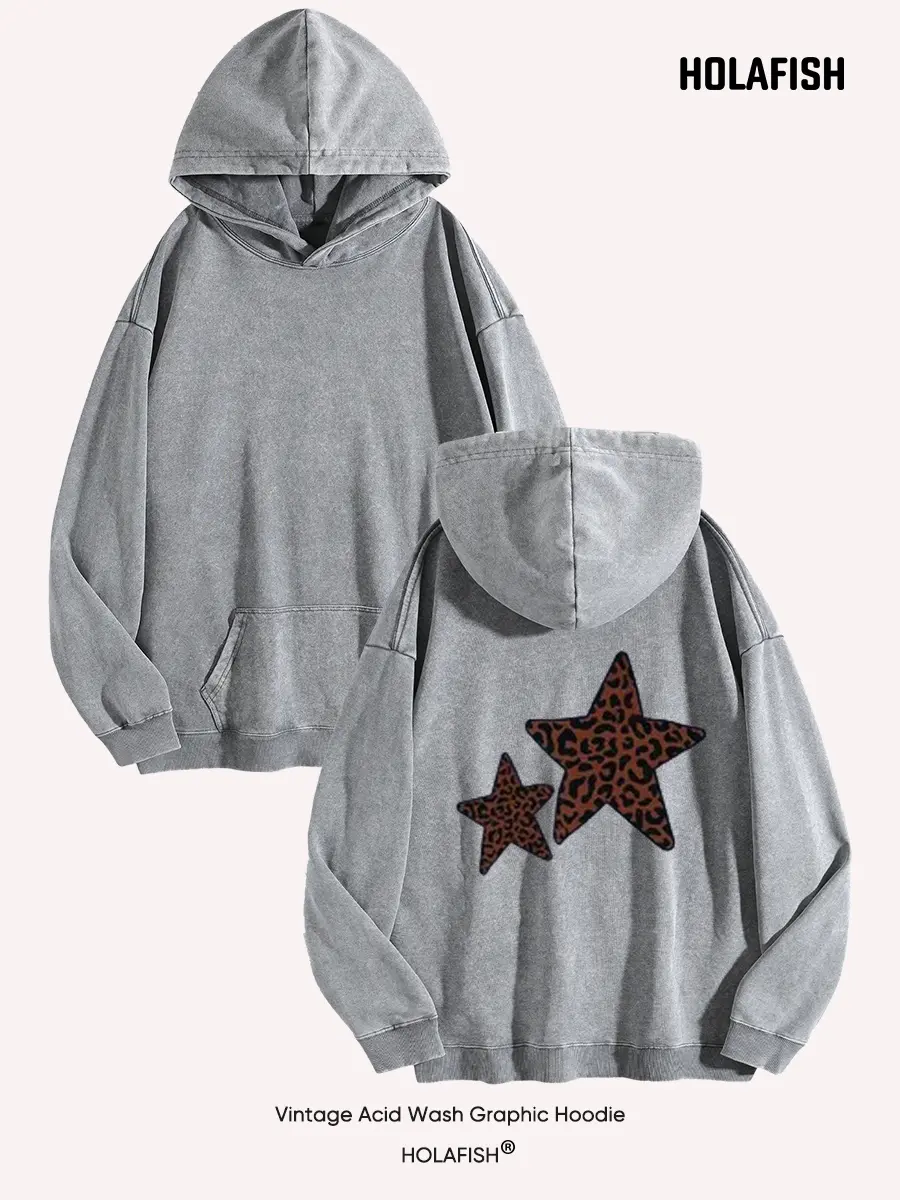 Holafish Acid Washed Hoodie Unisex Easy Fit Casual Daily Cotton Graphic Hoodie For Summer 2026 Daily Picnic Vacation Breathable Unisex Hoodie