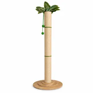 Oversized 63in Extra Tall Plant-Inspired Cat Scratching Post, Natural Sisal Rope Cat Scratch Pole with Wide 3-Layer Wooden Base, Hanging Balls & Leafy Top for Large Indoor Cats Vertical Scratcher Tree