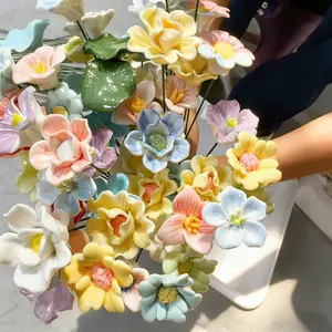 Never Fade Ceramic Flower Garden Outdoor Sunlight-Resistant Artificial Flower Everlasting Flower Decorative Ornament Gift for Girlfriend Ceramic Craft
