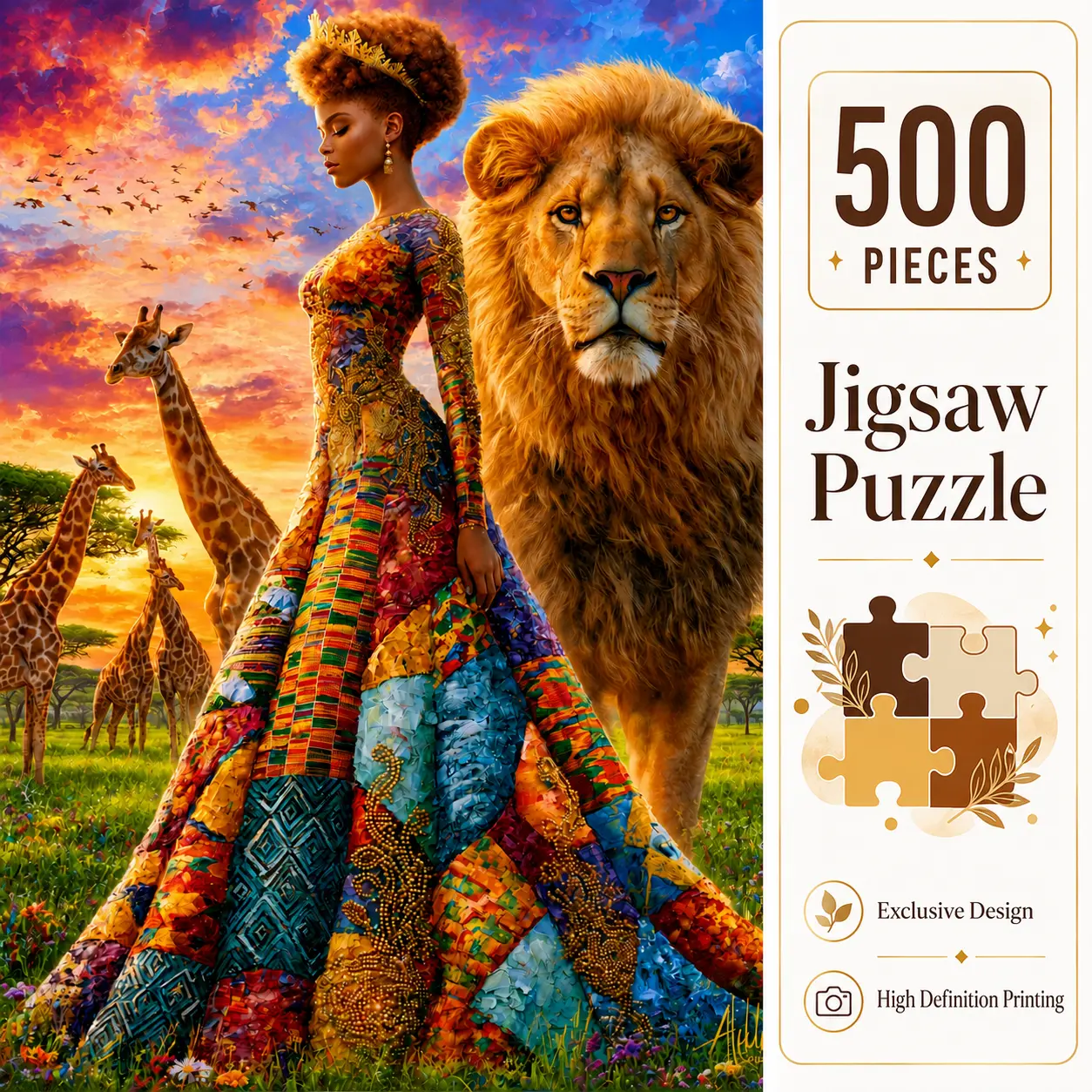 Majestic African Queen Lion Safari 500 Pieces Jigsaw Puzzle, Majestic Wildlife Hobby Puzzle for Adults Family Game Relaxation Brain Exercise Challenging Wall Decoration Perfect Gift Elderly Entertainment 15x20.5inch(38x52cm)