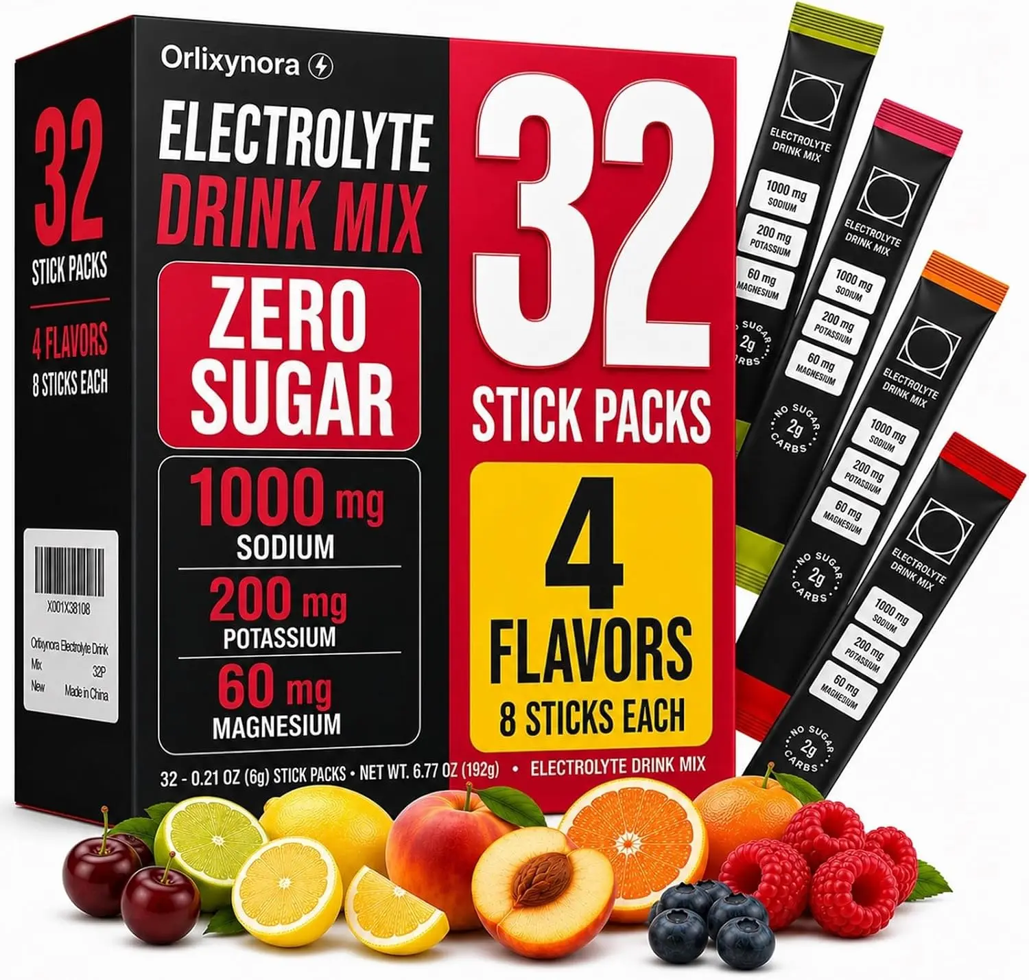 Electrolyte Drink Mix, Zero Sugar Powder, 32 Stick Packs, 4 Flavors | Hydration Support with Essential Electrolytes, Sodium, Potassium & Magnesium Blend
